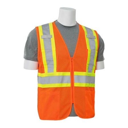 Erb Safety ERB S383P Class 2 Mesh Vest, Hi-Vis Orange, Contrasting Trim, SM 61822